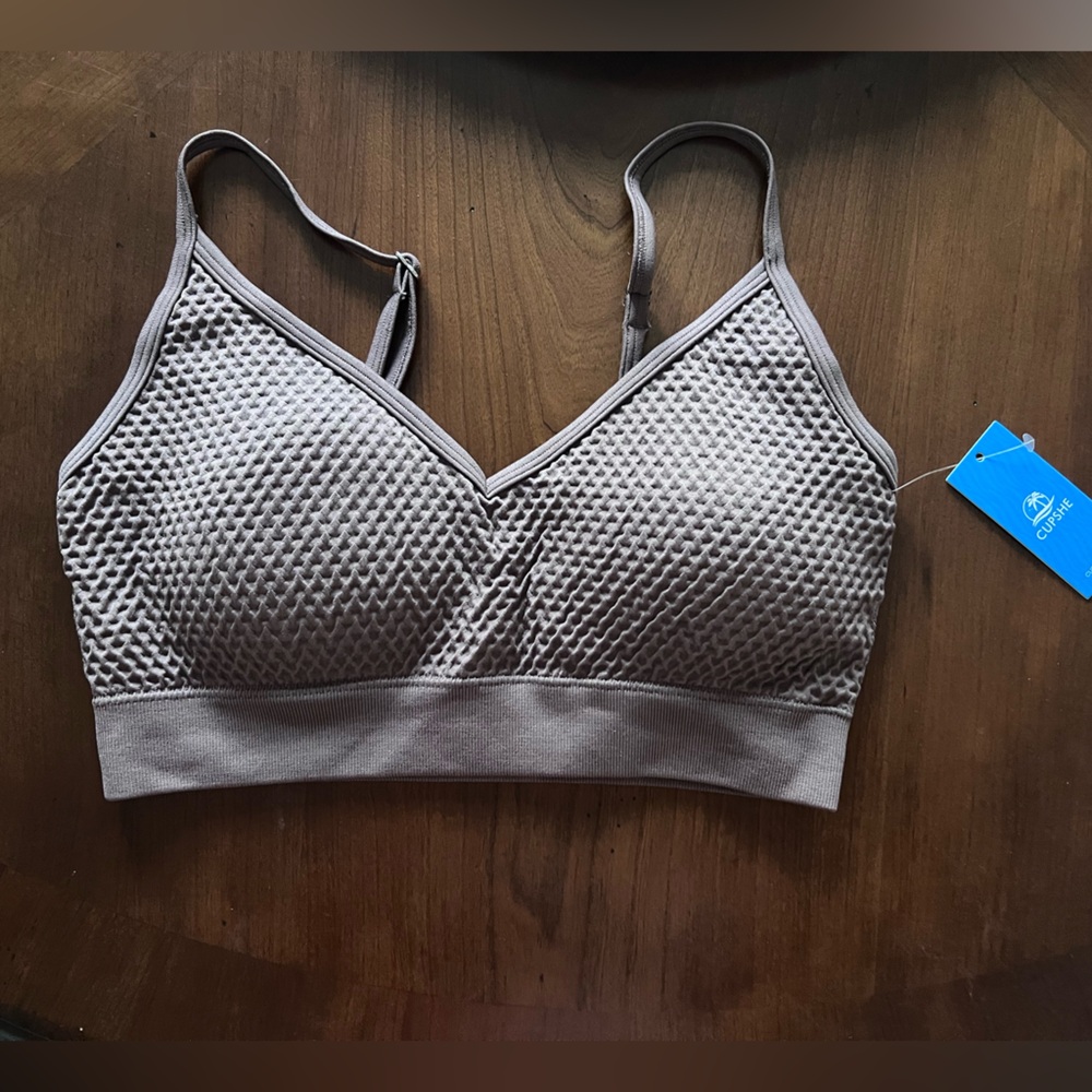 Cupshe Textured Bikini Top in Taupe